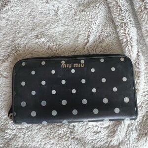 Miu Miu leather Black Polka Dot Zip Wallet
